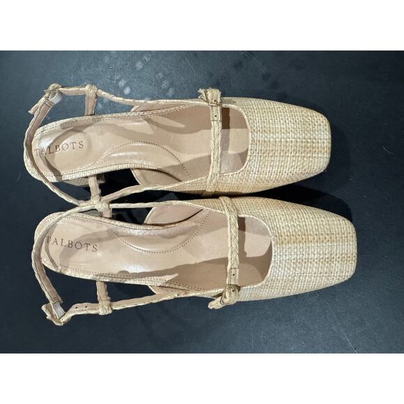 Talbots Carlyle Buckle Block Heels Shimmer Raffia - Picture 13 of 14